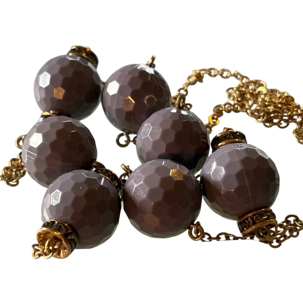 J Crew Necklace Purple Chunky Faceted Large Beads Gold Tone Metal Chain Drop